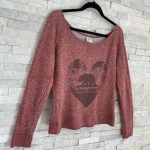 California Republic Flag / Bear in Heart Wide Scoop Neck Sweatshirt